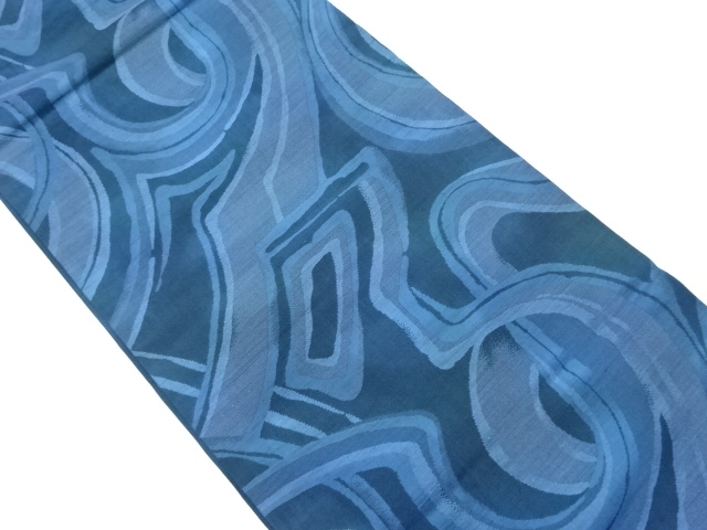 手織り紬抽象模様織出し開き名古屋帯（額縁仕立て）